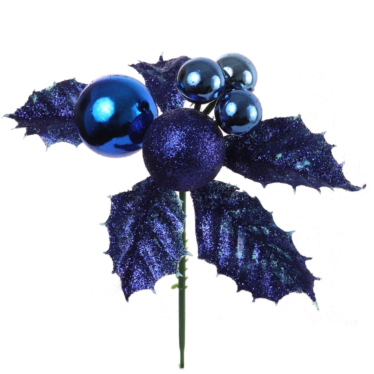 12" Blue Glitter Holly Picks - 12-Pack, 4 Ornament Balls, Perfect for Christmas Tree, Wreath & Garland Décor - Festive Holiday Accent - 2024 Christmas Collection, Floral Home by Artificial Flowers